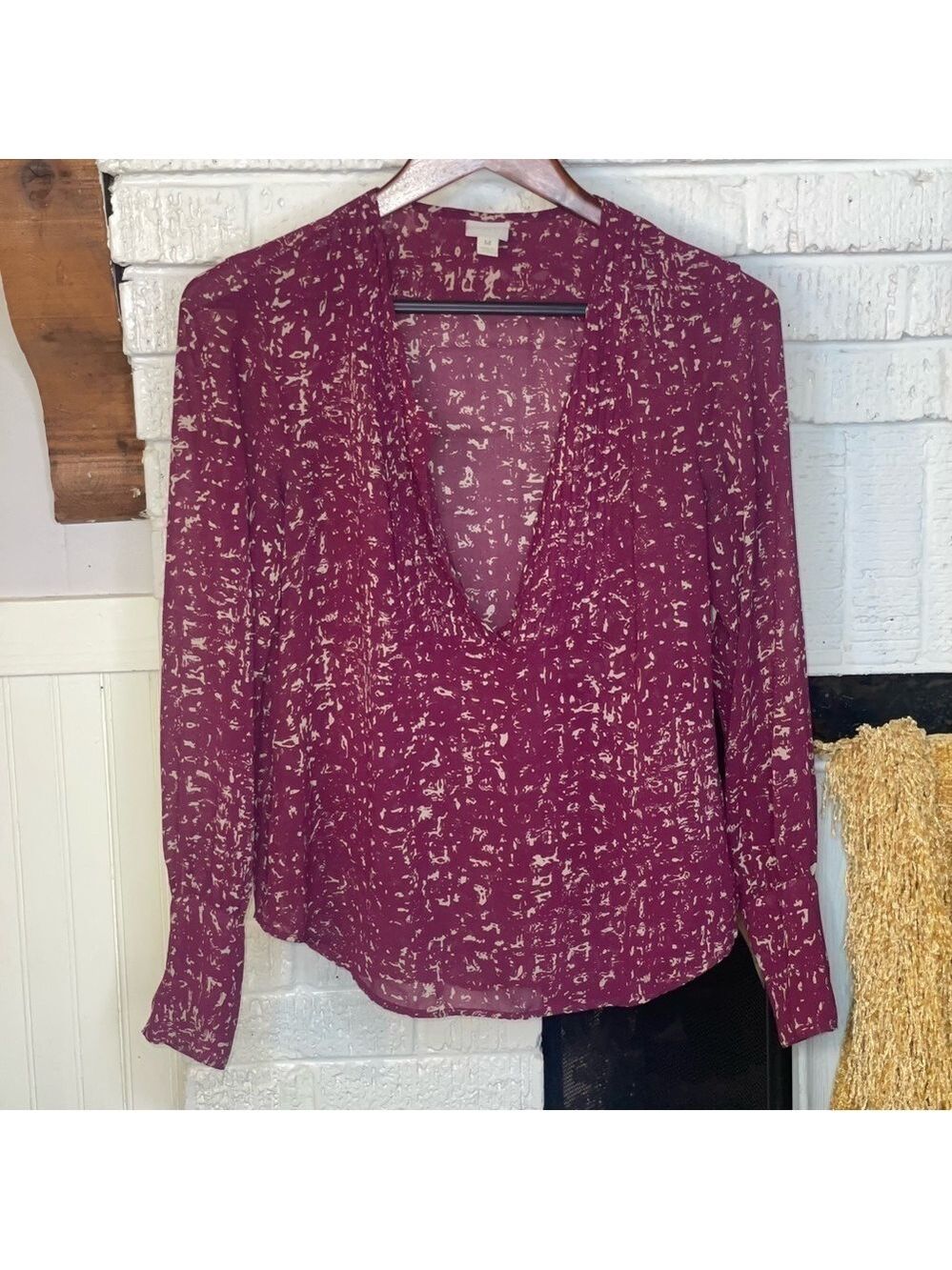CONVERSE One Star Plum Button Pintuck Blouse M - Picture 5 of 13
